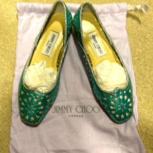 Peacock metallic Jimmy Choo star cutout ballet flats